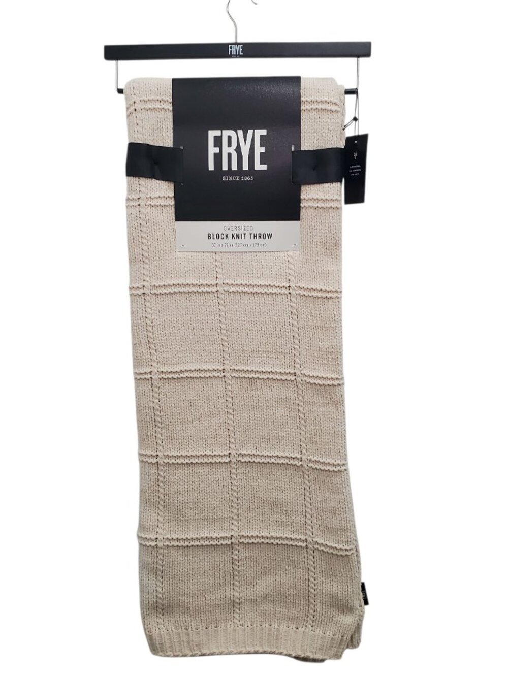 FRYE Oversized Block Knit Throw Cream OKEO Tex All Season Blanket NWT 50"x70"